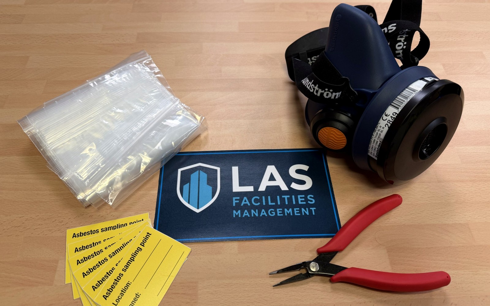 LAS asbestos sampling equipment, sample labels and respiratory protection