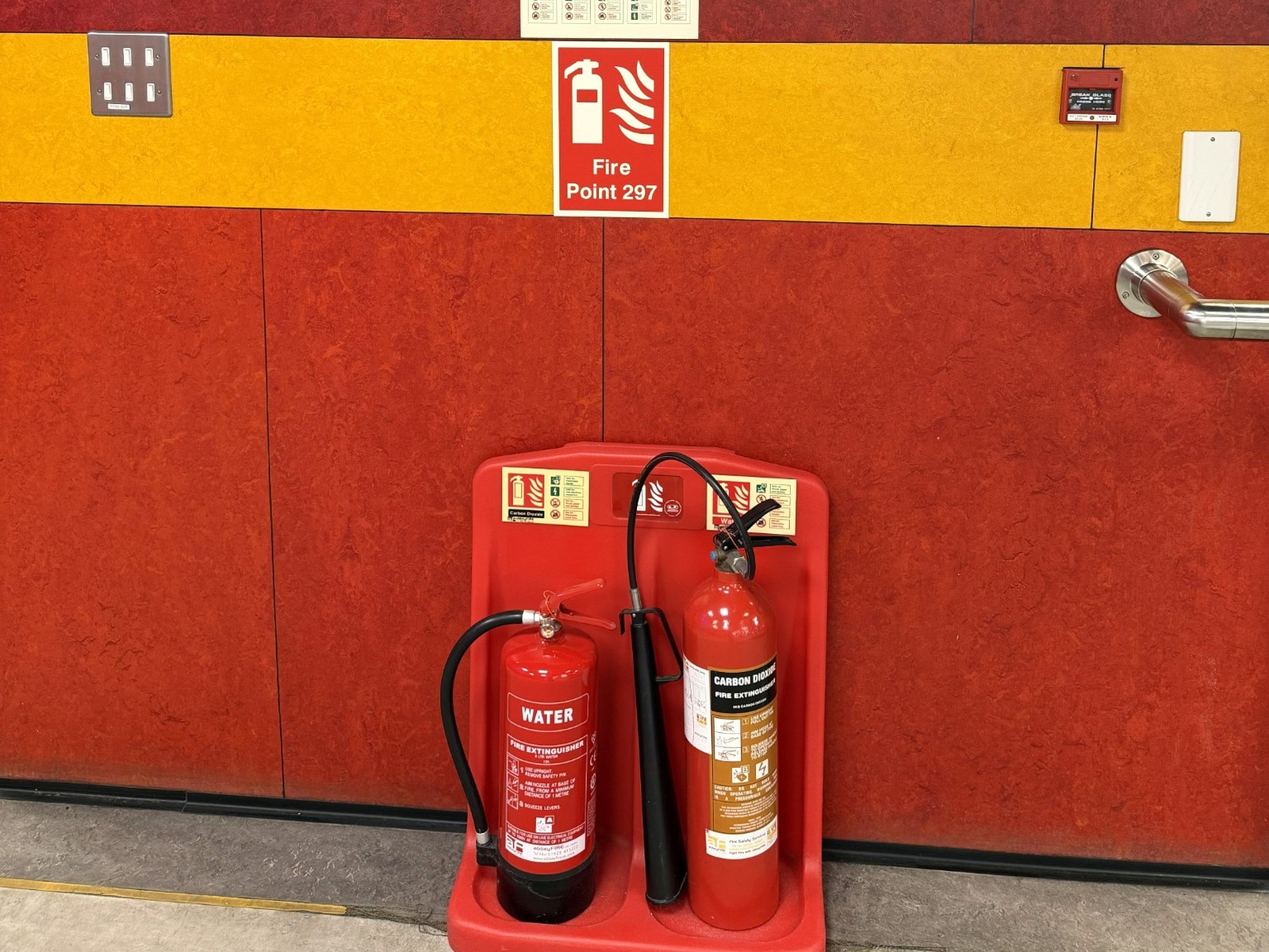 Commercial fire point with maintained fire extinguishers and fire safety equipment